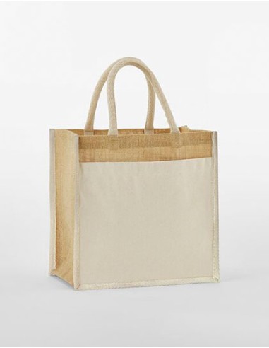 WES-W483-Cotton Pocket Natural Starched Jute Midi Bag